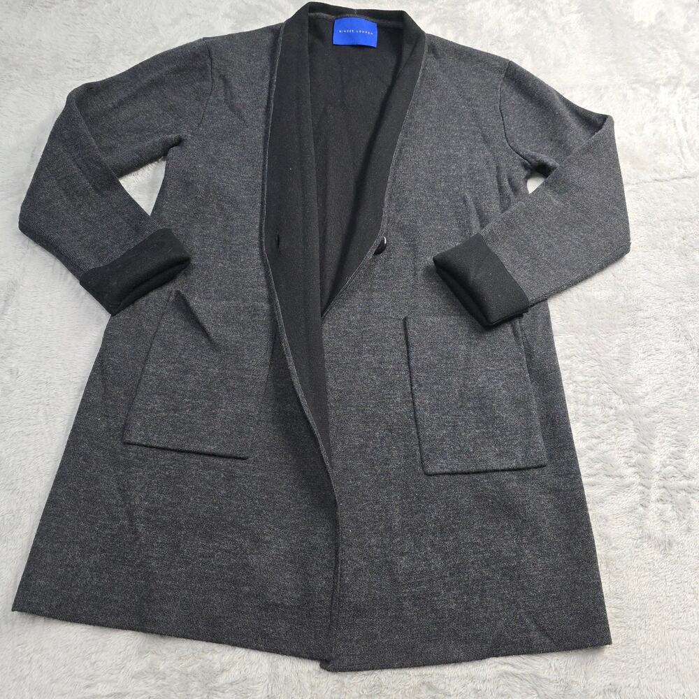 Women's Wool Blend Coatigan M Gray Open Front Longline Minimalist Luxury Preppy